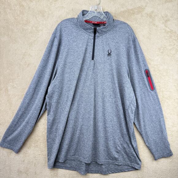 Spyder Pullover Shirt Mens 2XL Gray Athletic Quarter Zip ProWB Pocket Activewear - Picture 1 of 9